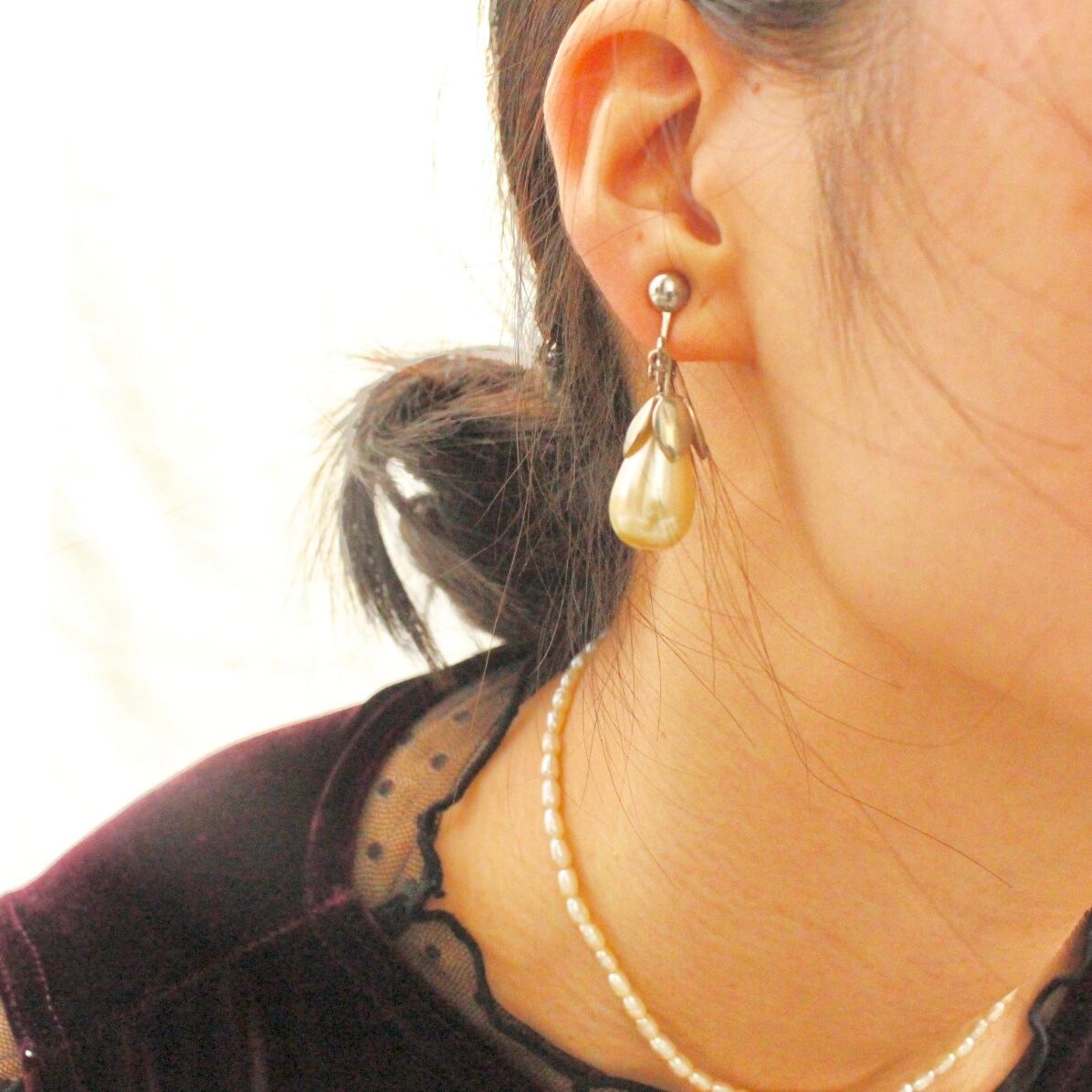 ティアドロップパールイヤリング【1021】
