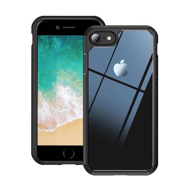 Eazaki iPhone SE3/ SE2/8/7 用 ケース 透明 米軍MIL規格保護 黄変防止 TPU+PC 薄型軽量ケース ブラック·クリア
