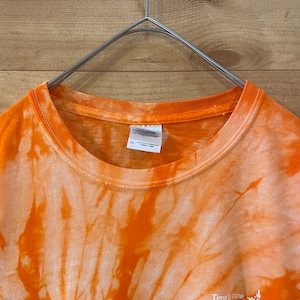【GILDAN】タイダイ柄 オレンジ Tシャツ ワンポイント バックロゴ XL ビッグサイズ us古着 アメリカ古着