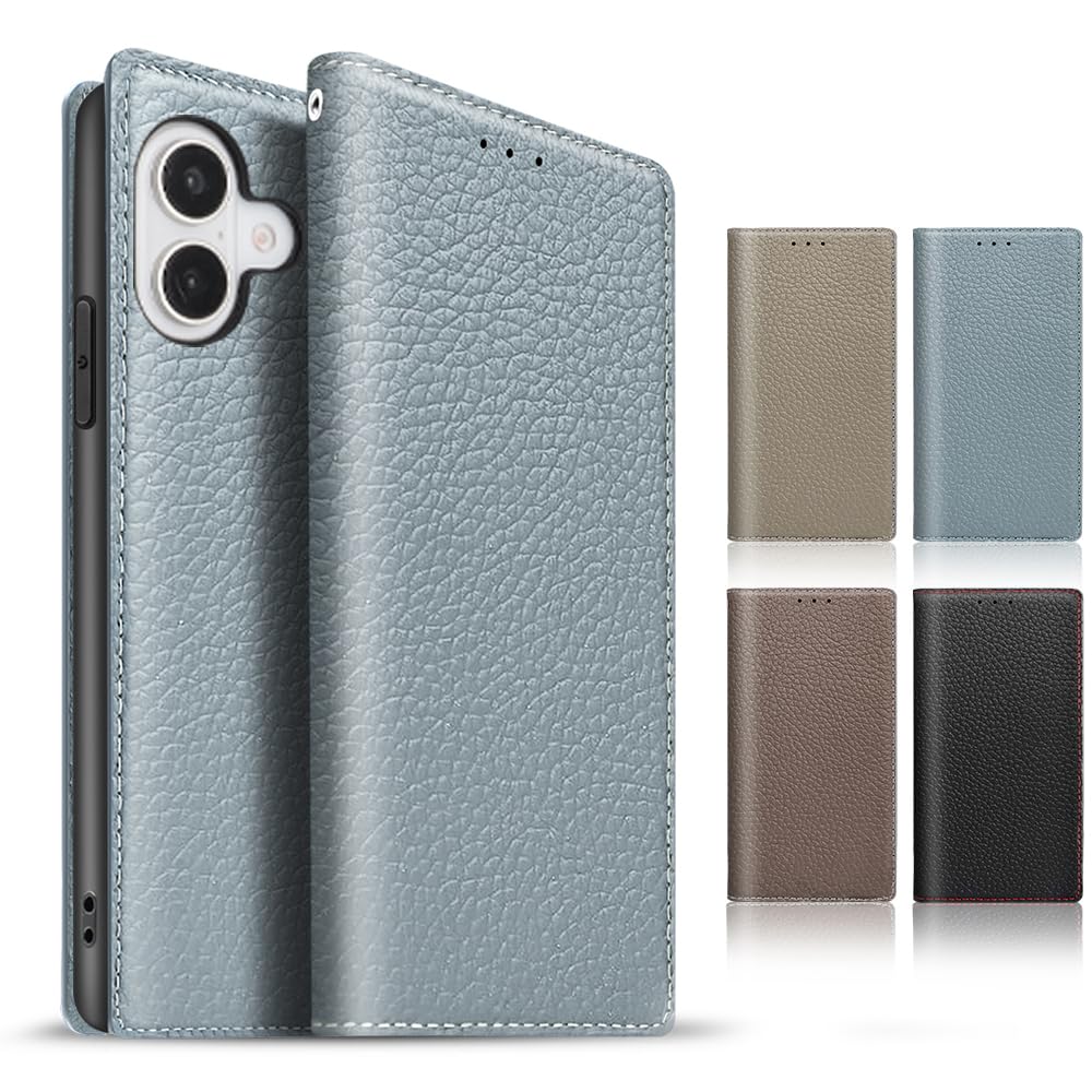 TENSIK iPhone 17 用の ケース 手帳型 アイフォン 17 用の ケース 高級牛本革 いPhone 17 スマホケース マグネット式 携帯カバー 財布型レザー 手帳型カバー本革 スタンド機能 ストラップ付き カードポケッ ブルー×ブルー