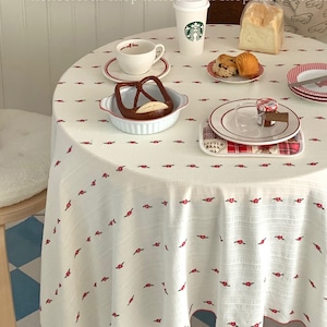 【TABLECLOTH】レトロレッド花柄テーブルクロス