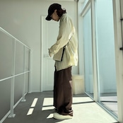 ダブルウエストスラックスPT/ダークブラウン