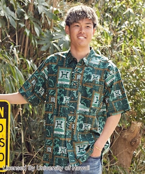 【ハワイ大学/ University of Hawaii】ヴィンテージアロハシャツ　メンズ　グリーン
