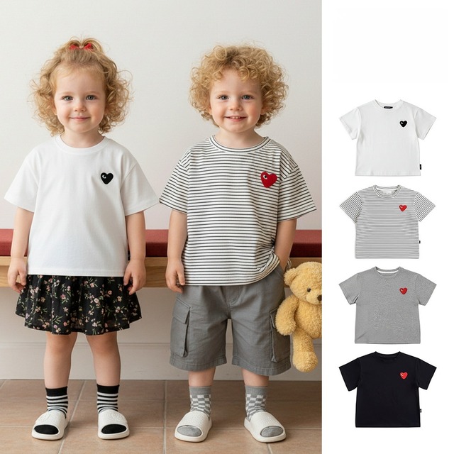 【73-120】夏作半袖ハート柄Tシャツ