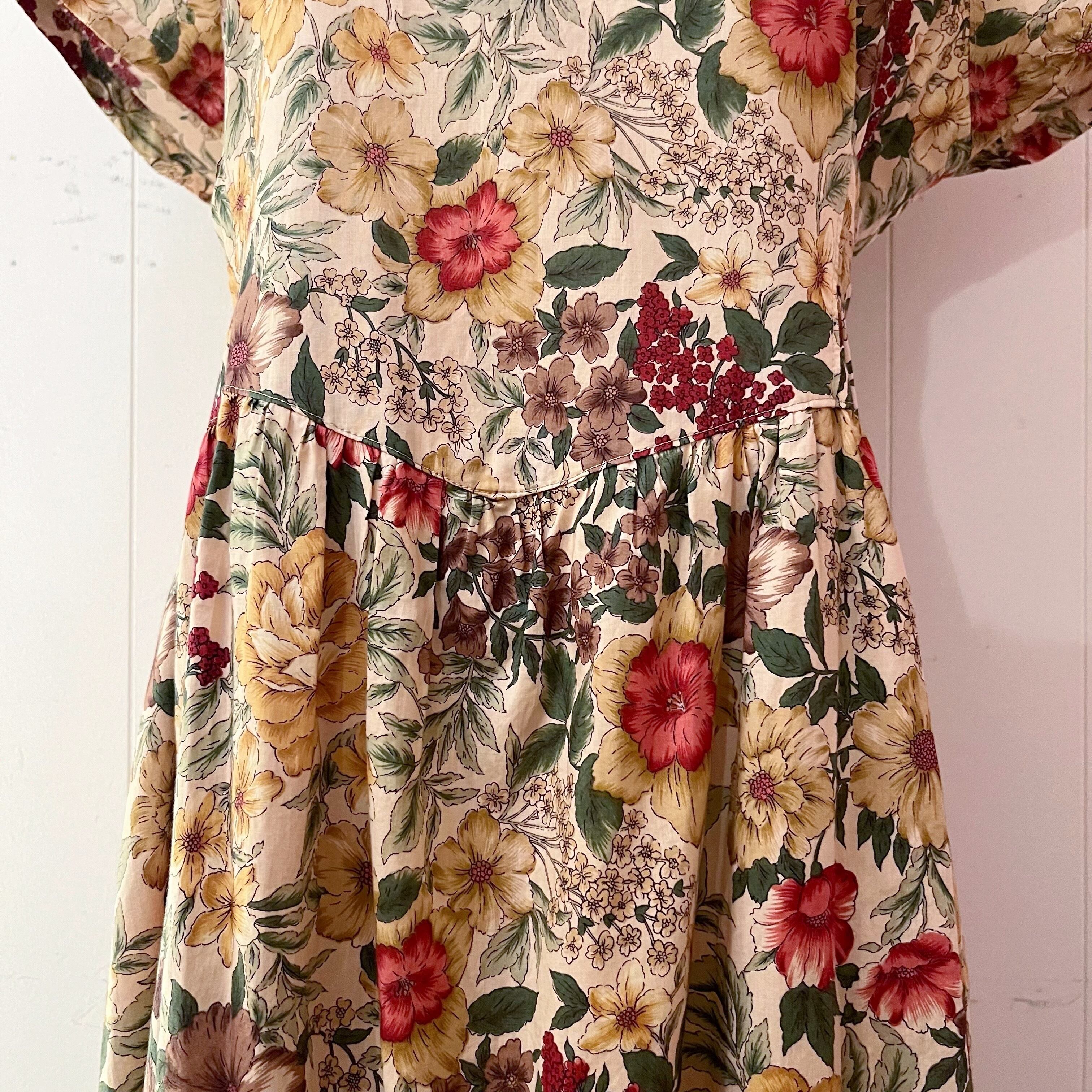 botanical flower waist ribbon one-piece