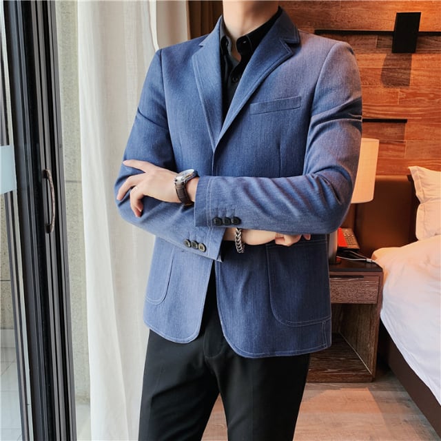 【予約販売】ジャケット 無地 個性的 デニム モード ジャケット メンズ ブルー カジュアル ドレスアップ シック こなれ感 お洒落 パーティー 結婚式 二次会 パーティー エレガント 韓国 大きいサイズ 春 秋 冬 M/L/XL/2XL/3XL