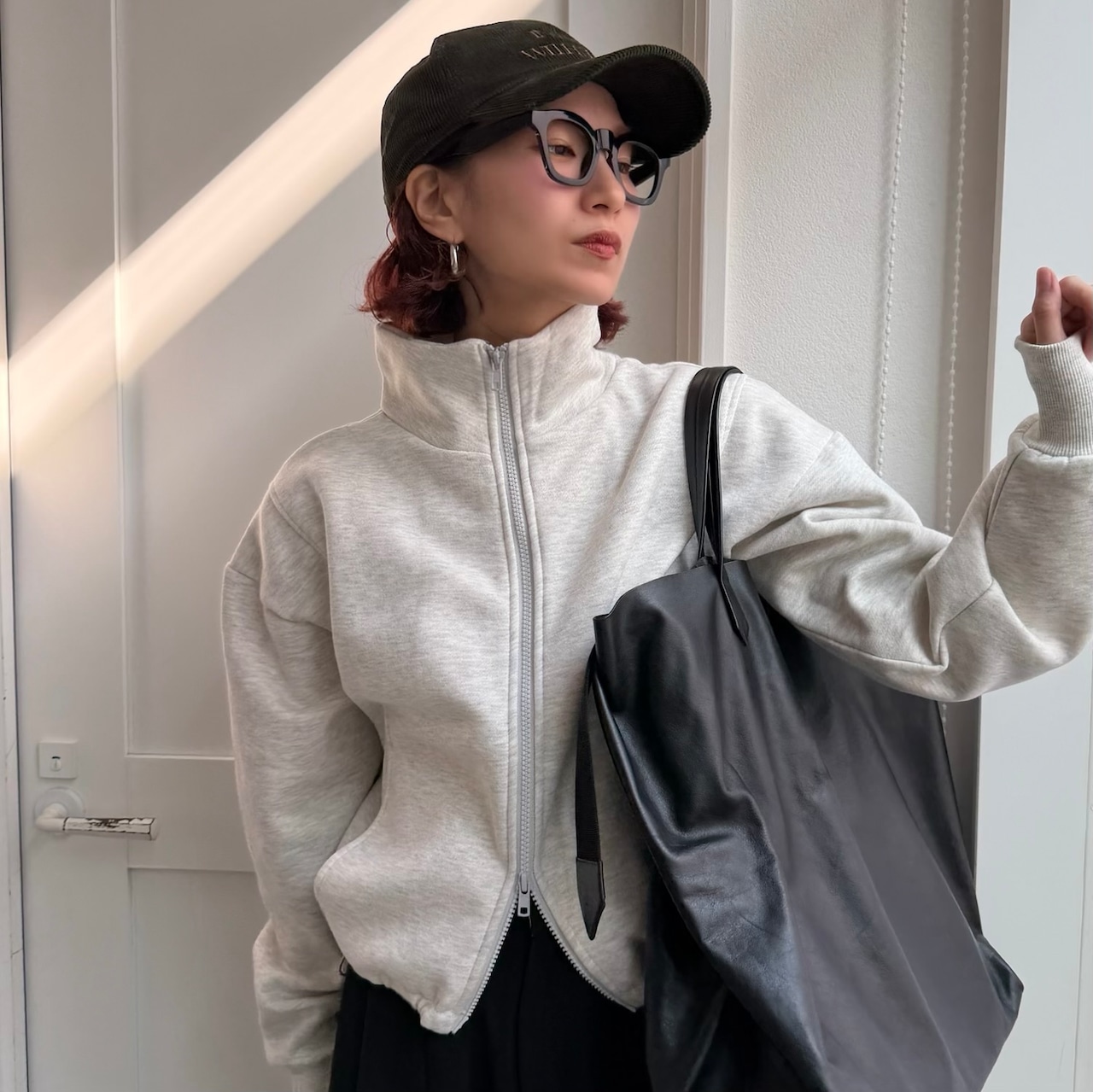 Wジップスウェットショート丈BZ/杢グレー