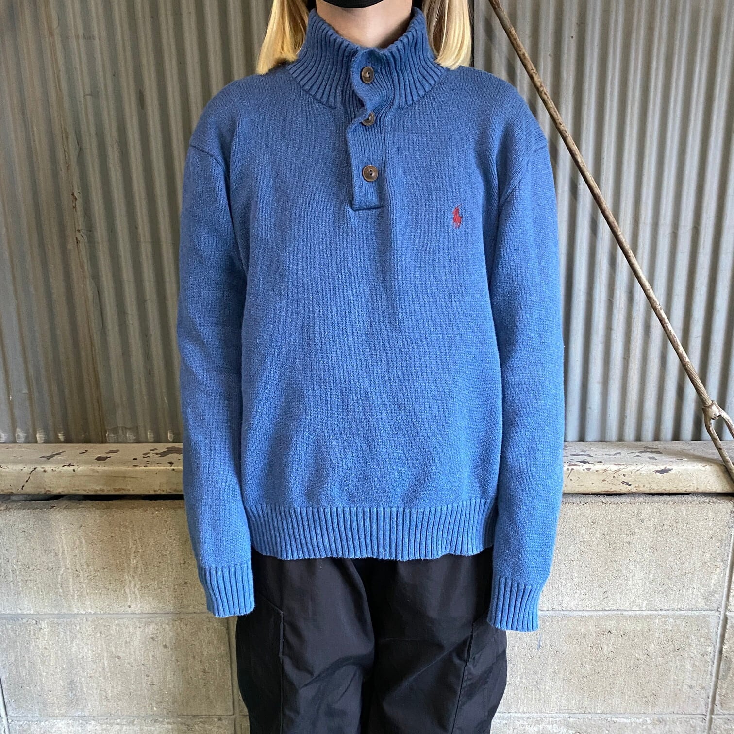 ポロバイラルフローレン ハーフボタンコットン ニットセーター メンズL 