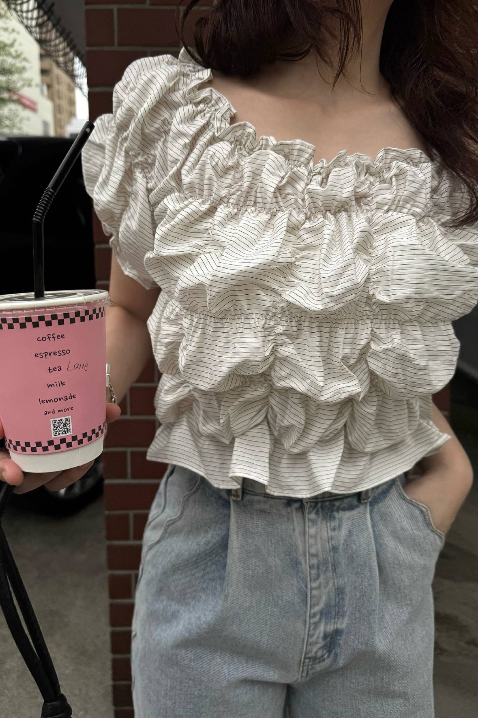 WILLFULLY whip shirring stripe 2way tops ウィップ シャーリング
