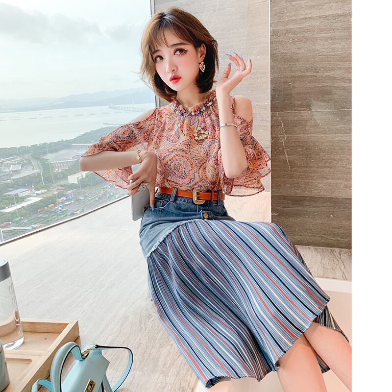 スリーブトップス ストライプスカート オータム レッド 秋物 ステッチ MIUCO69901047946