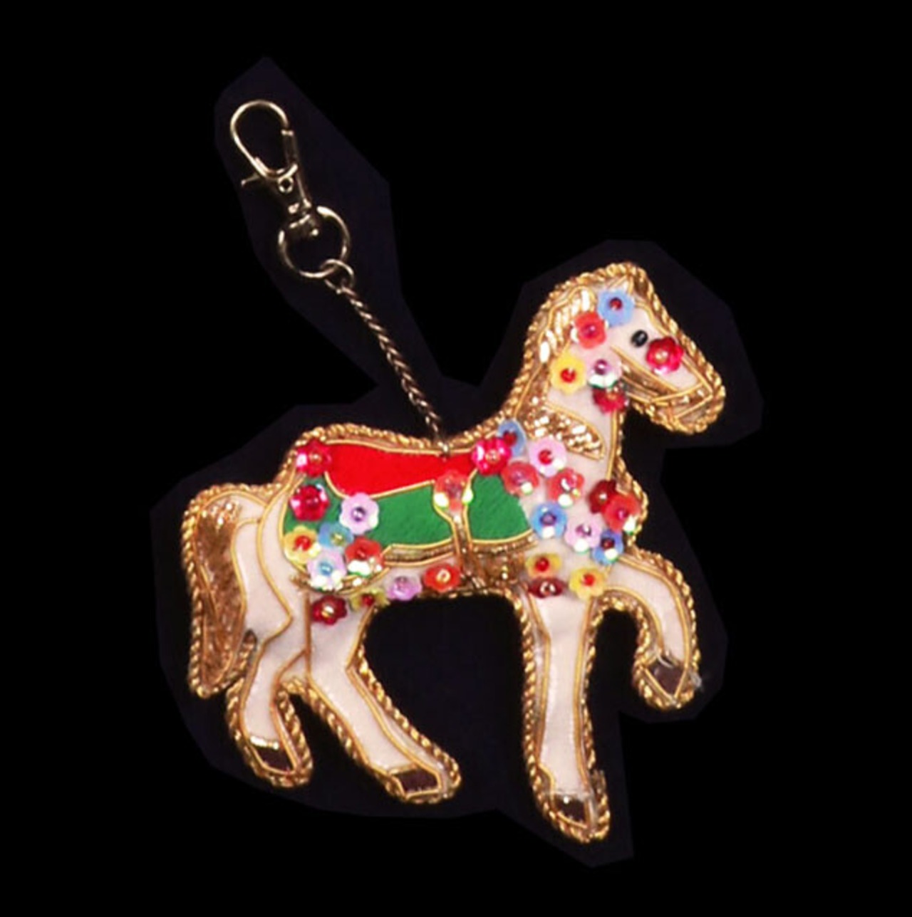 幸せをよぶ　ザリ刺繡　バッグチャーム／キーチャーム　白馬