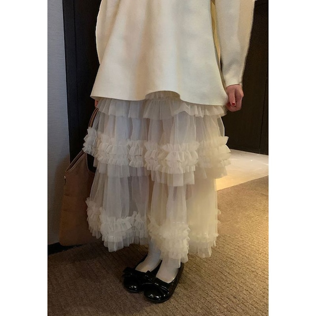 Frill sheer volume tulle skirt　a00519