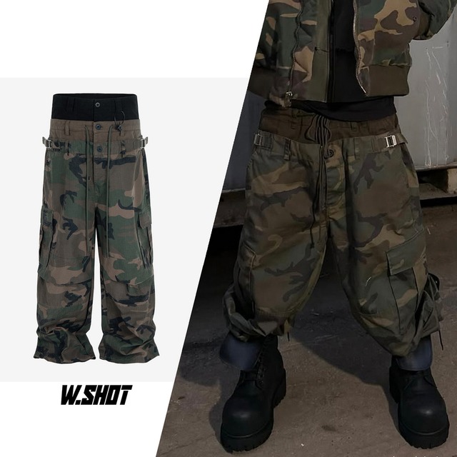 ストリート 3層パッチワーク迷彩カーゴパンツ P327