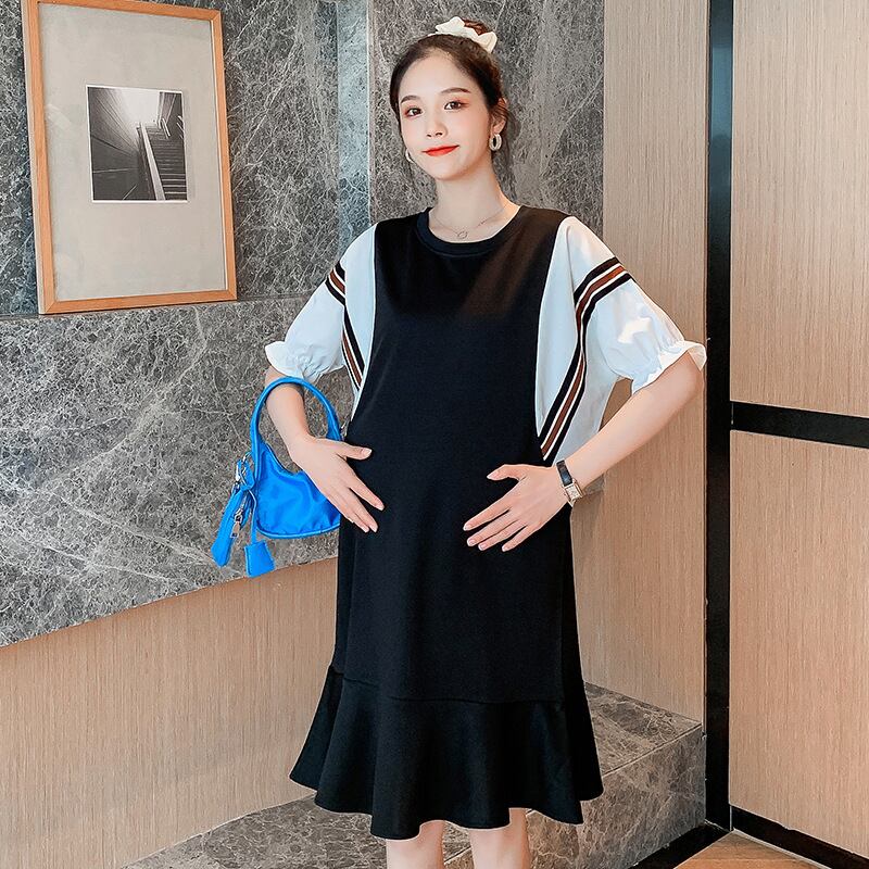 【新作】【送料無料】 マタニティウェア2020夏の新しいファッションスプライシングトレンディな母親Aラインスカートバージョンのミドル丈ドレス妊婦-アリババ サマー 夏物 expec234273522995