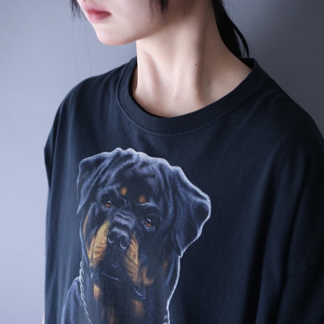 "犬" rottweiler good printed over silhouette h/s tee