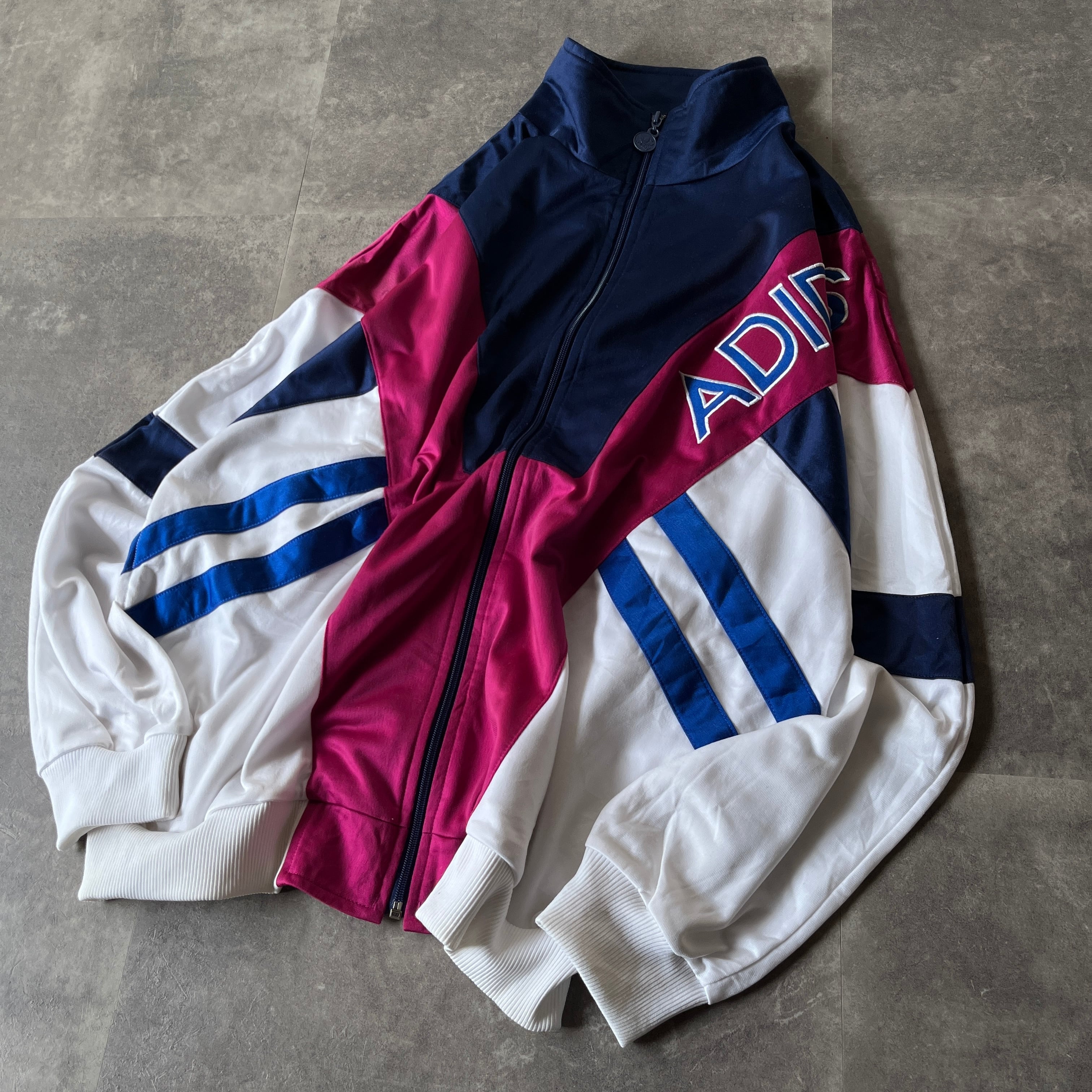 80-90s adidas トレフォイル トラックジャケット ネイビー XL相当 A127