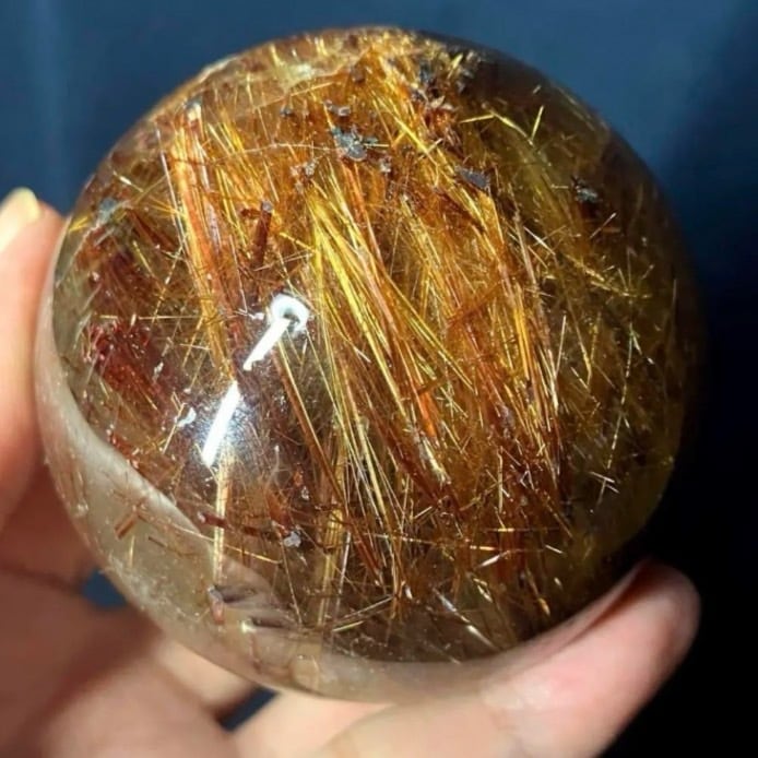 超大玉63mm 345g ゴールドルチルクォーツ丸玉スフィア金針水晶