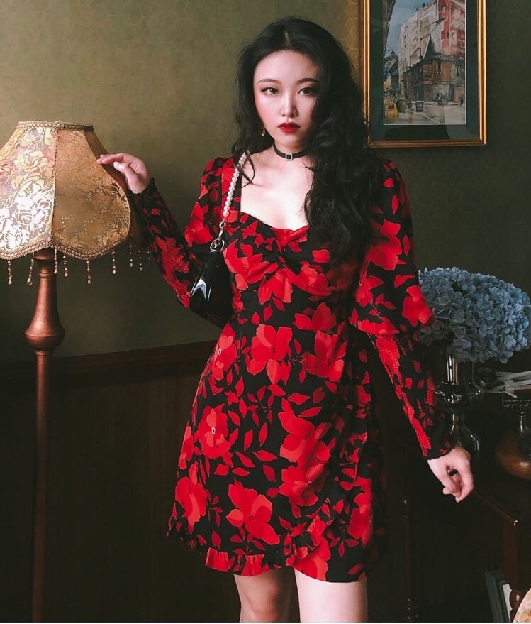 フラワー 花 ワンピース 赤 レッド 花柄 | LOVEYsmileSHOP