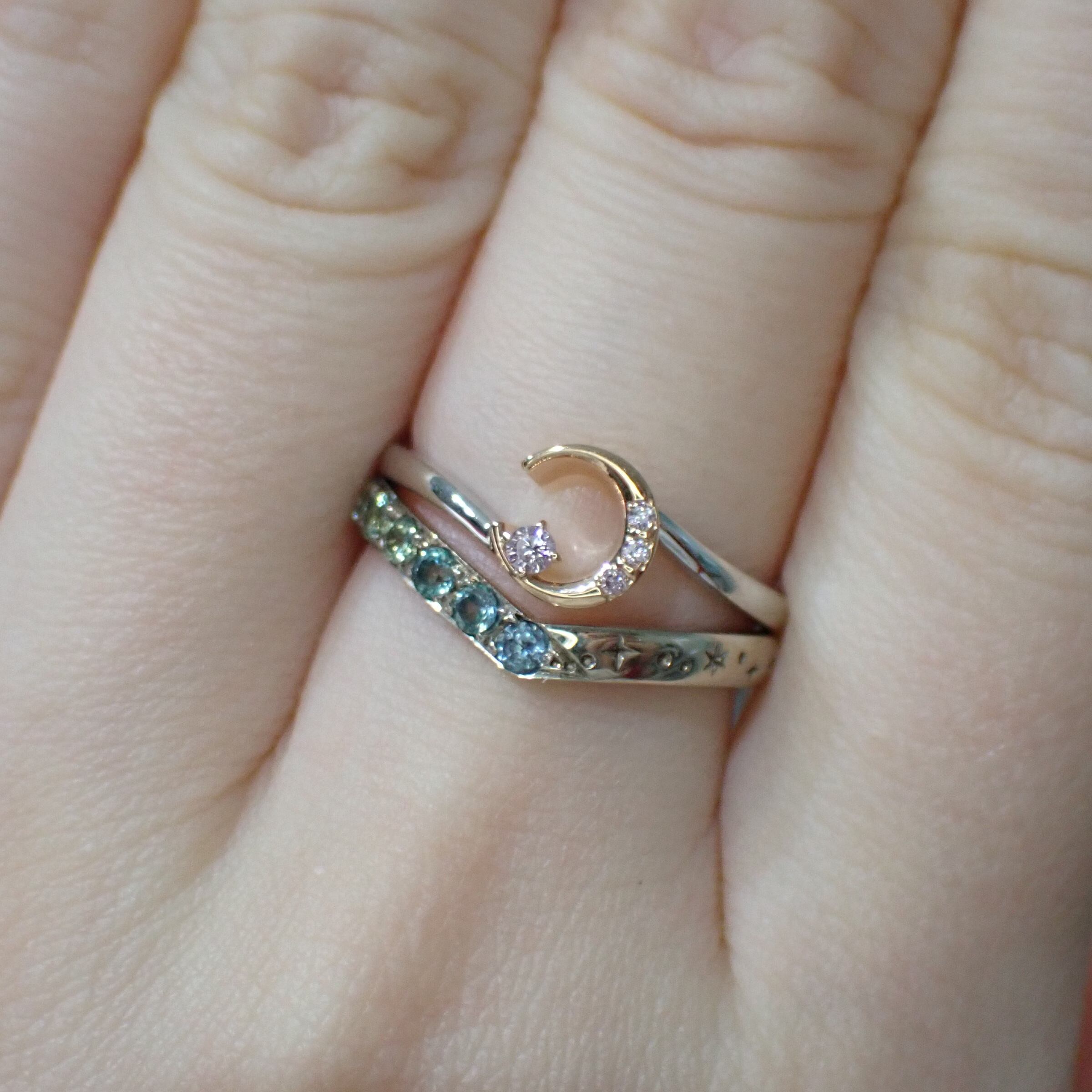 サンプルリングSALE】モンタナサファイア×乙女のV字リング K18  