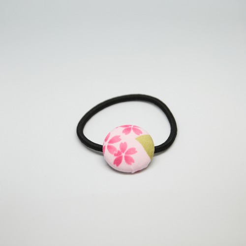 くるみボタンのヘアゴム　#015JS桜と蝶々（ピンク）　 Family Ties