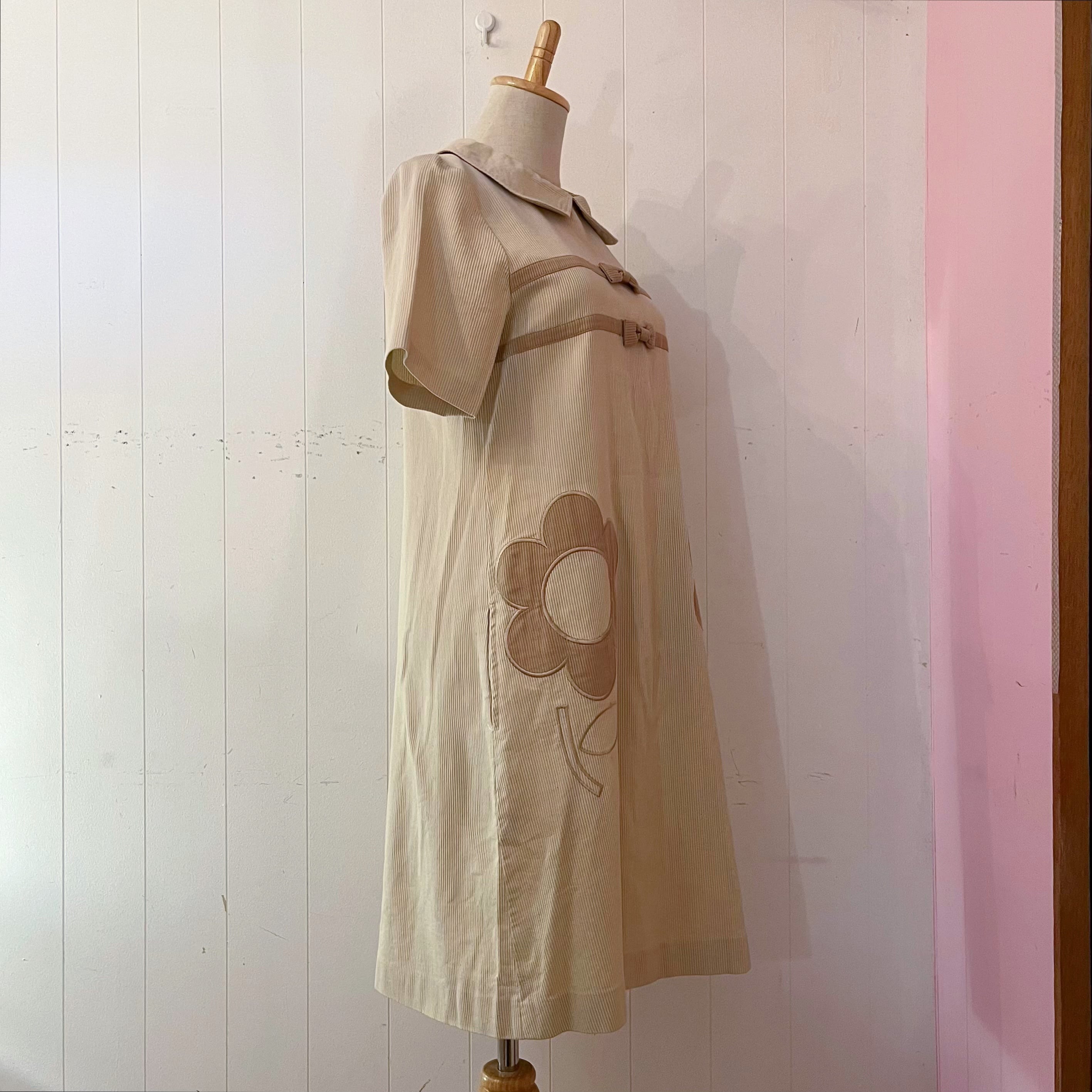 ribbon beige corduroy one-piece