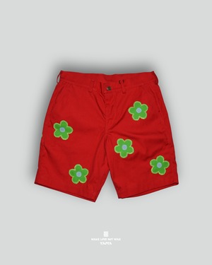 32 Red x Lime Flower Patch Shorts