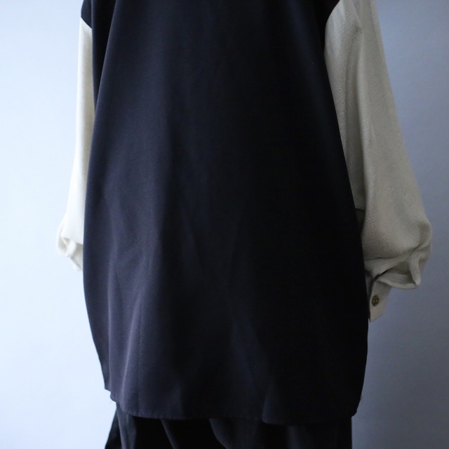 embroidery and switching design antique hook button band-collar shirt