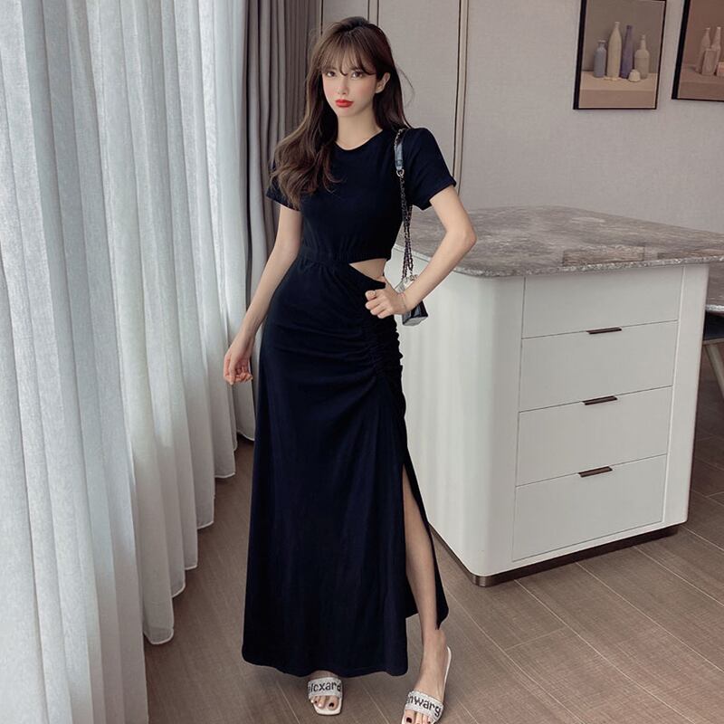 スタイルプリーツドレス スリムブラック ストリート ハンチェンe59601611736