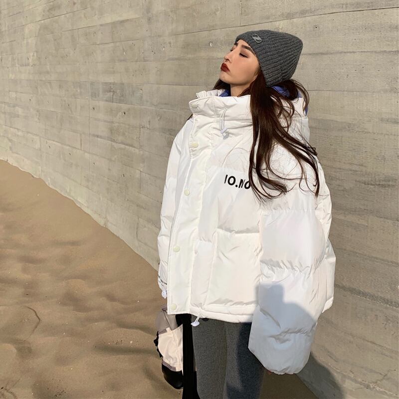 ジャケット ルーズホワイトフードウィンタースタイル コットン 冬物 ブラックストロベリース99280998649