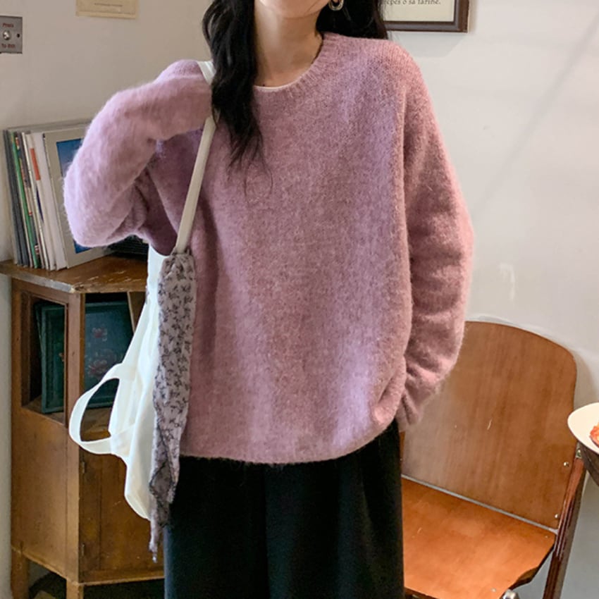 simple crew-neck knit　J00213