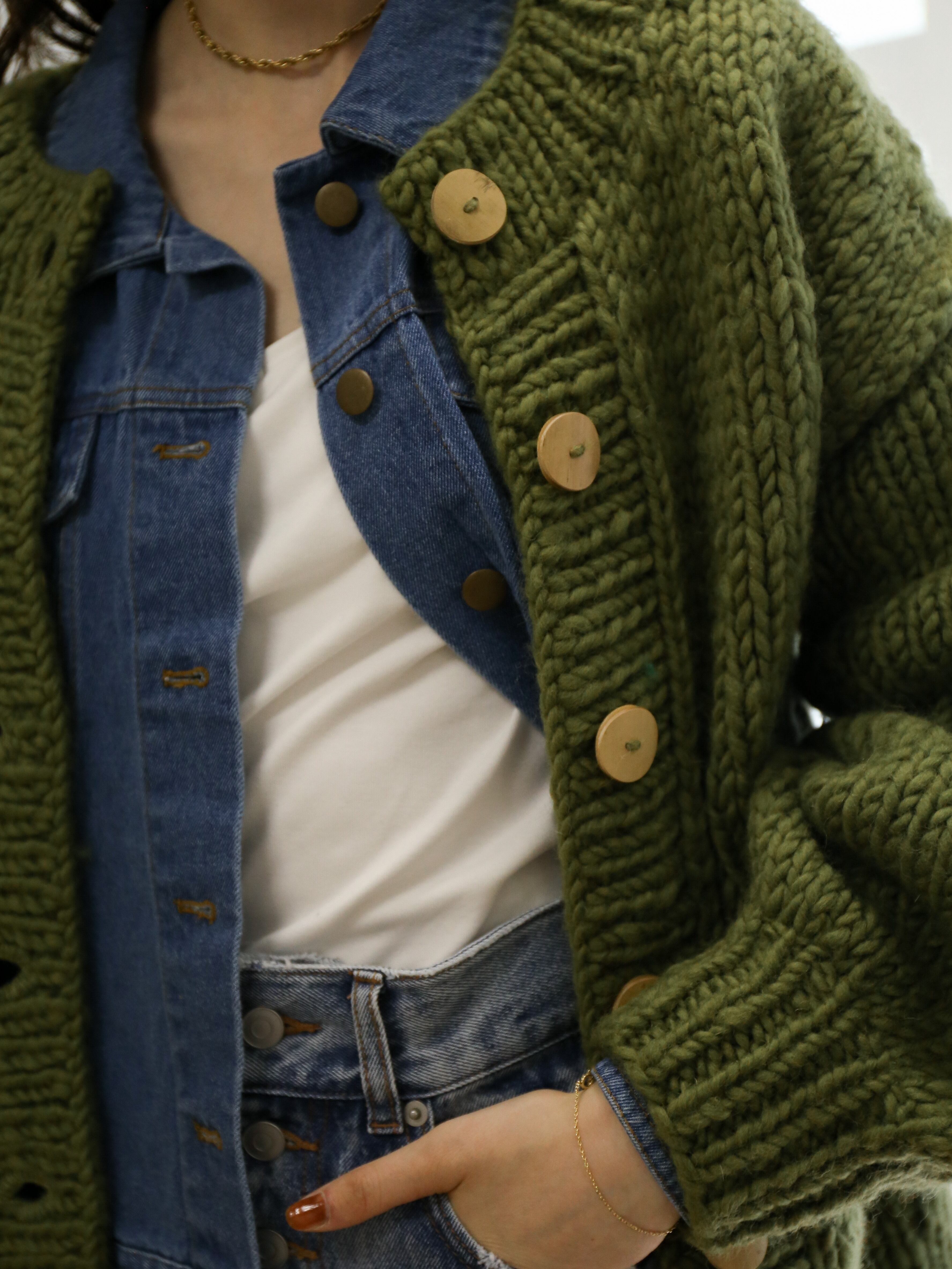 handmade knit cardigan（deep green） | Katrin TOKYO