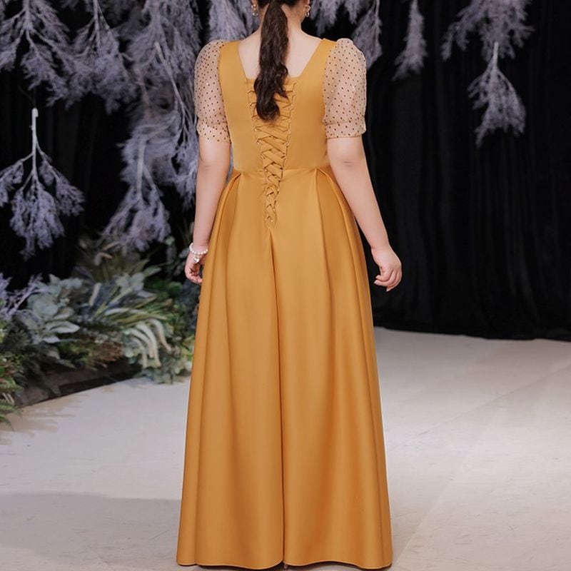 3XL〜7XL】ドットパフスリーブロングドレス D1617 | 演奏会・ステージ