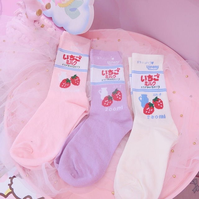 【即納】いちごミルク 靴下 3種(ピンク/ホワイト)
