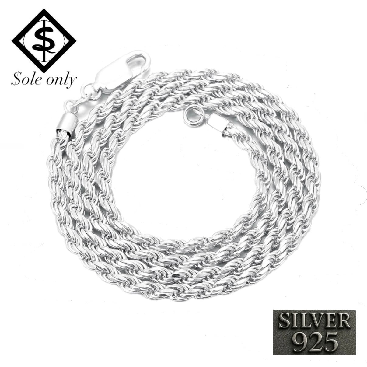 ole only S925 Silver CZ Diamond Tennis Chain Necklace 24inch 4mm
