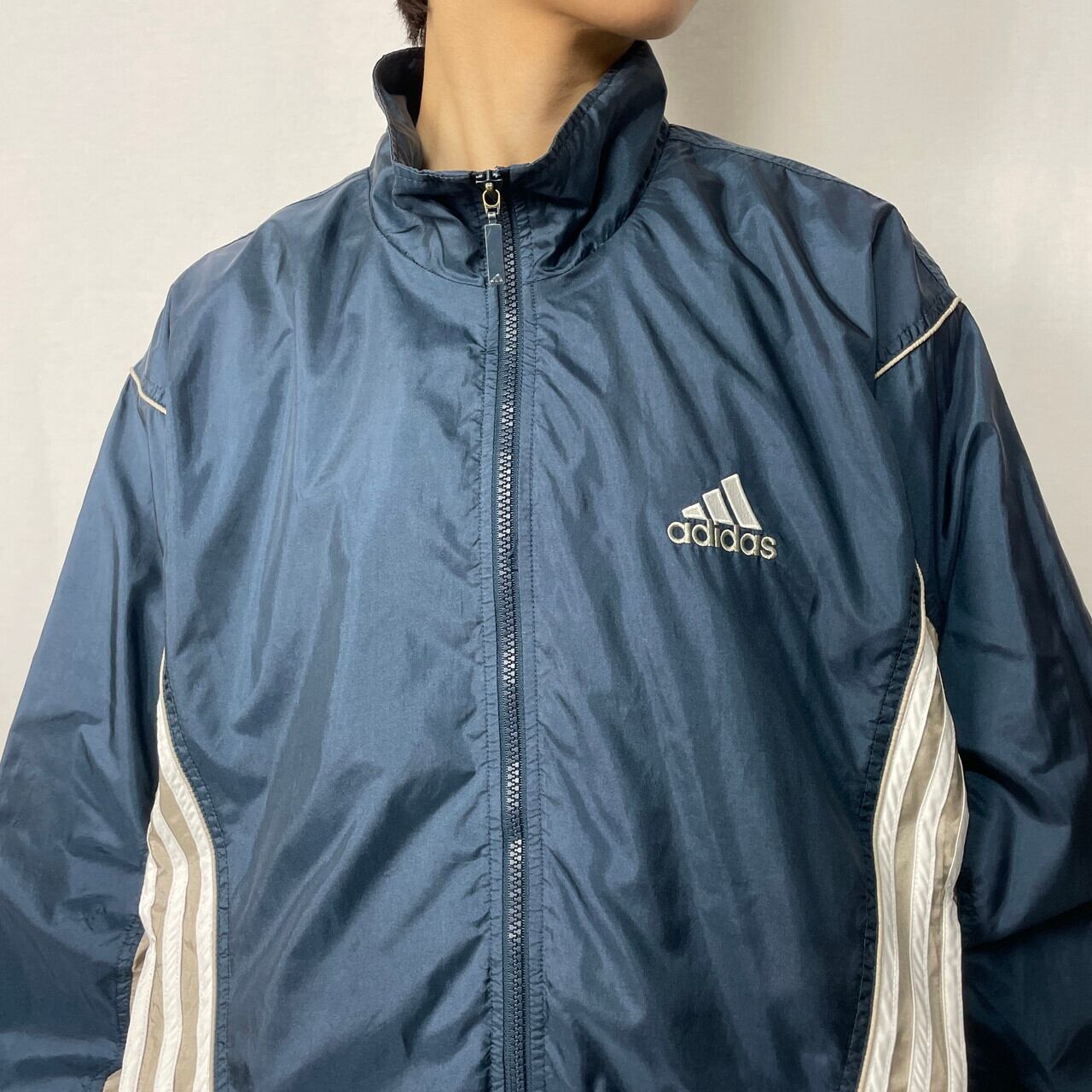 オールドビンテージUS90s adidasナイロントラックジャケット紺色