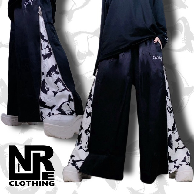 2WAY SIDE ZIP WIDE PANTS【MONOCHROME SHARK】