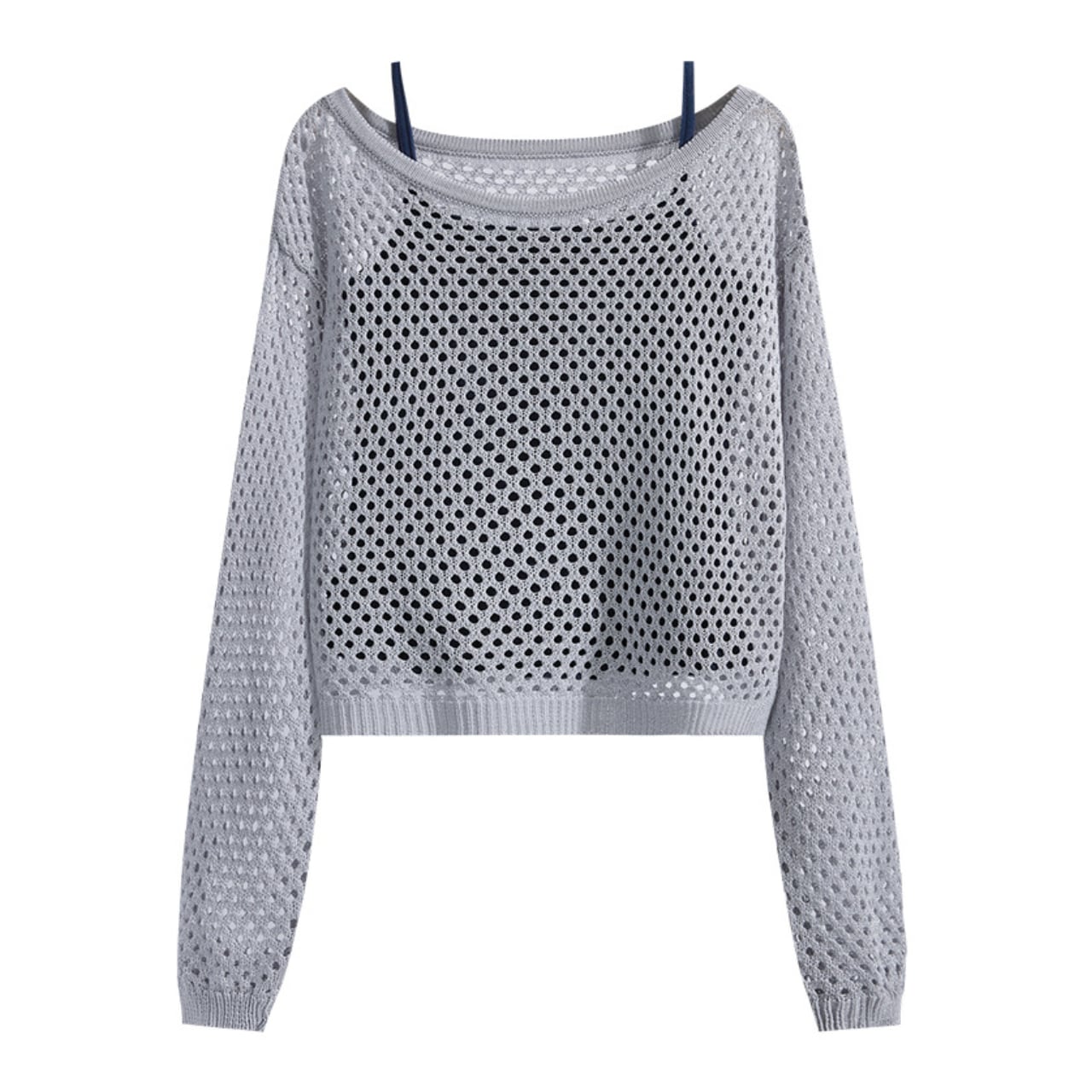 openwork knit layered top L0034