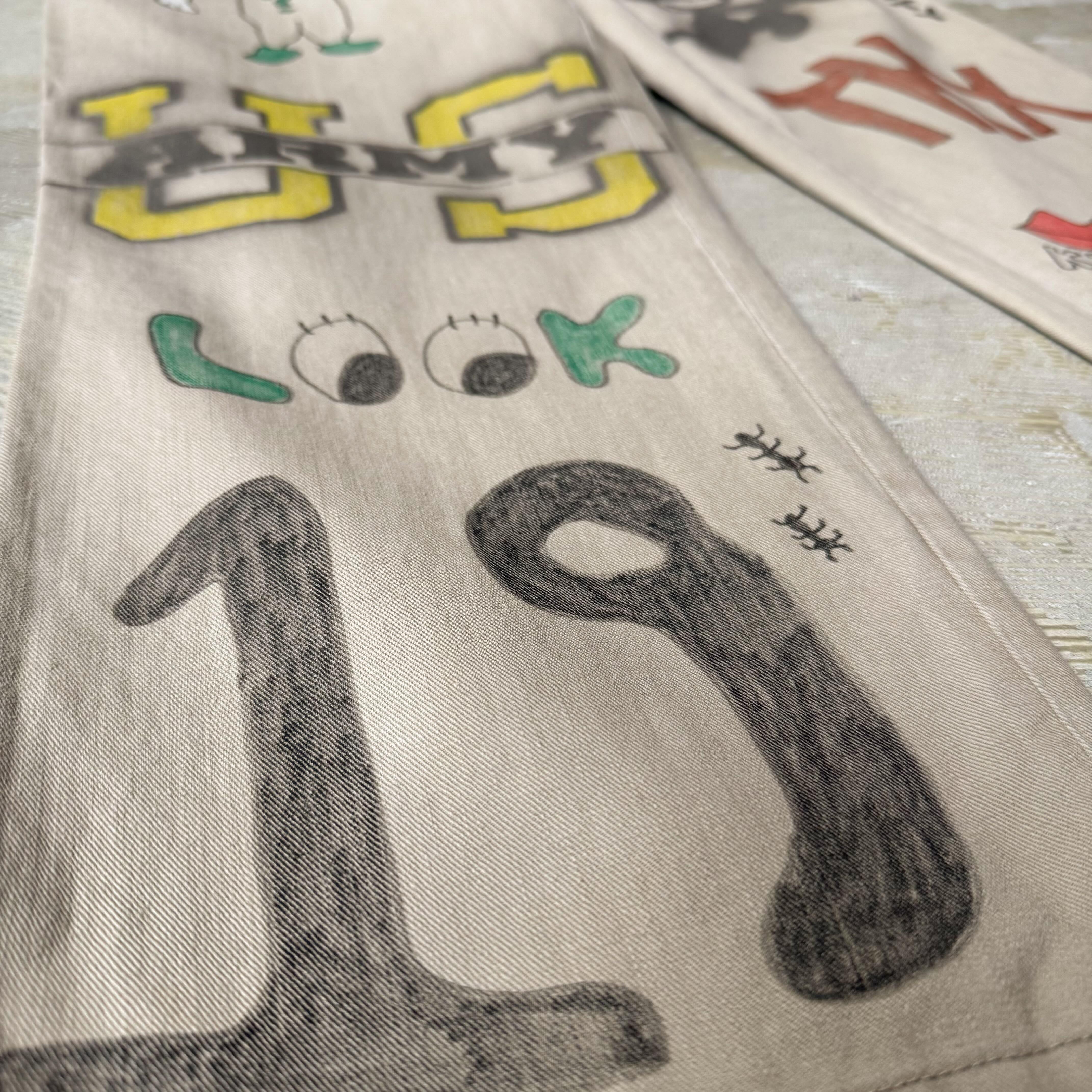 HAND PAINTED ART STENCIL MEMORIAL PANTS / ハンド ペイント アート