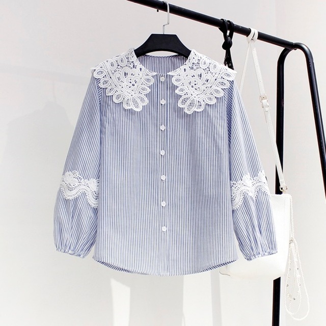 バテンレースカラーストライプ柄シャツ SU1198