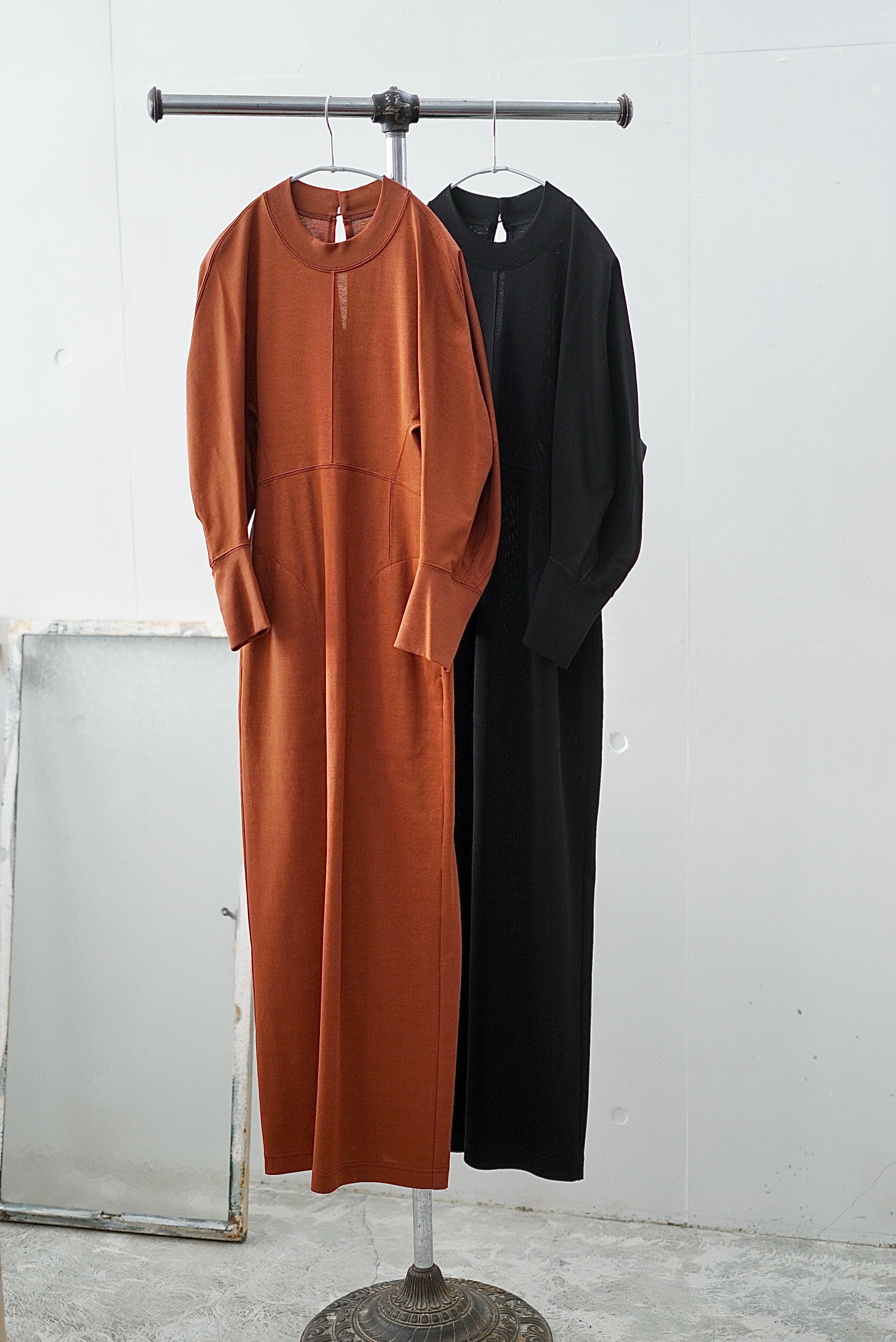 Mame Kurogouchi / Cotton Jersey dress ( BROWN / BLACK ) | JUQUI Online