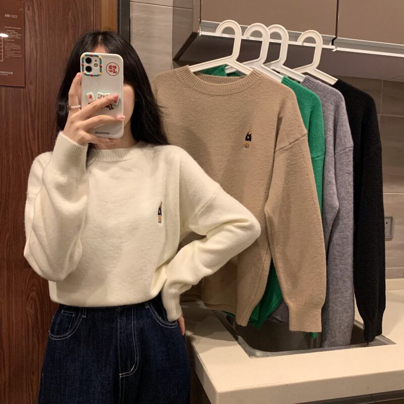 ラウンドネックセーター オータムウィンタープルオーバー ロング 秋物 冬物 Oネック YY-ファッション77214141216