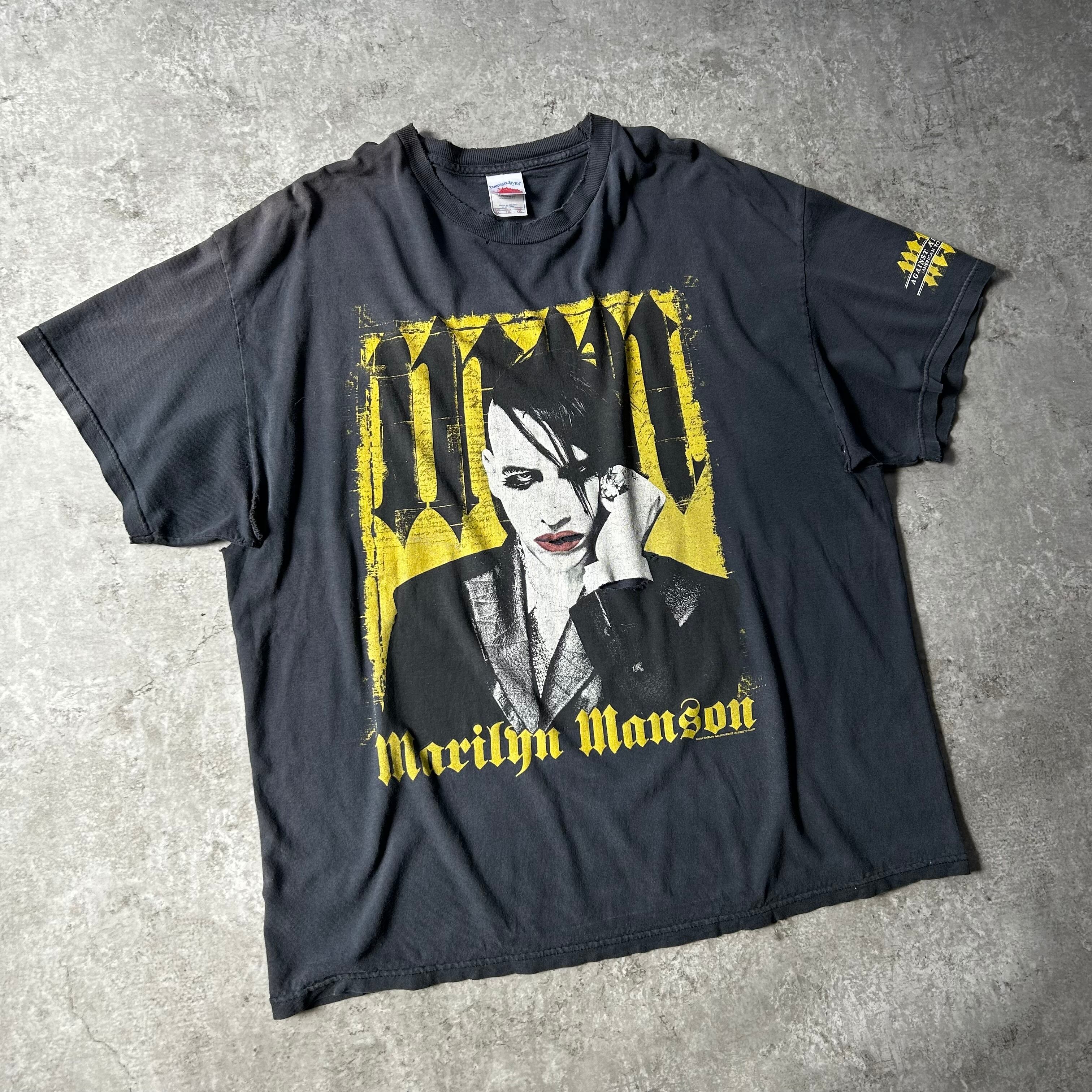 04s マリリンマンソン バンドtシャツ/ツアーtシャツ ブラック XL ボロ