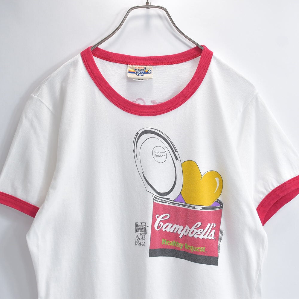 00s USA製 CLASSIC Brand Old by Bill Blass ビルブラス マイケルフォルブラハト キャンベル缶 アート デザイン リンガーTシャツ ヴィンテージ ビンテージ アメリカ古着 レディースLサイズ