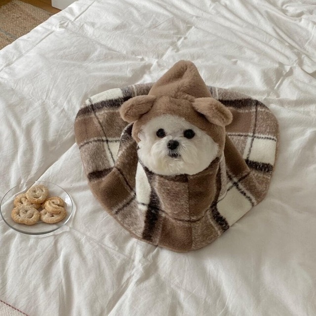 【予約】[Hi yeboo] Wool Check Blanket Cape (Brown Bear)