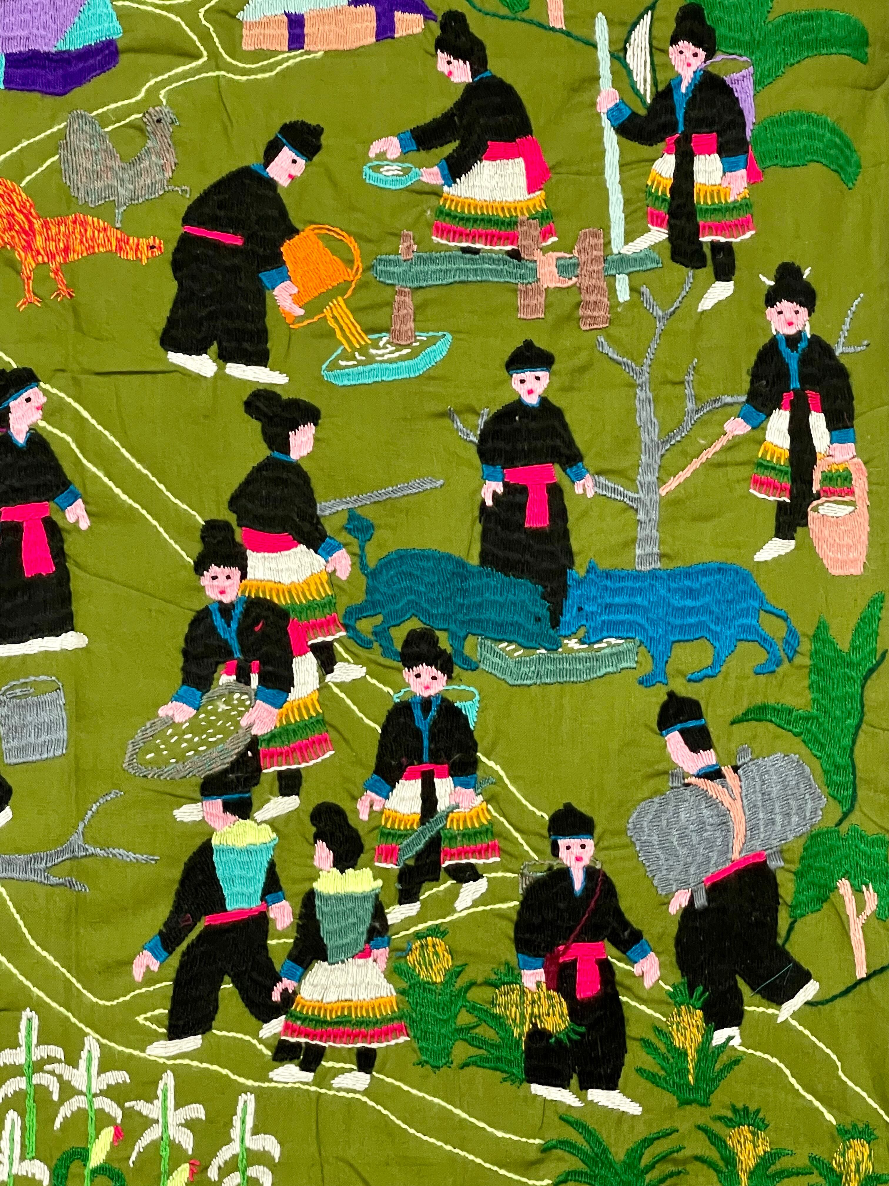 ラオス モン族 刺繍の壁掛け | キリクとニッキ