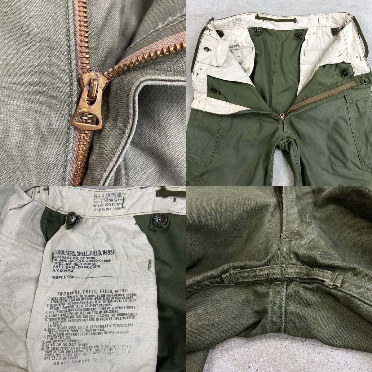 50年代 U.S.ARMY 米軍実品 M-51 フィールドパンツ メンズW35相当 古着