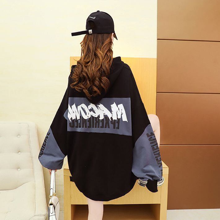 ユニセックス バイカラー パーカー プラスベルベット プル