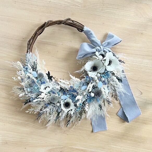 リースブーケ 802アネモネブルー ウェディング 誕生日 プリザーブド
