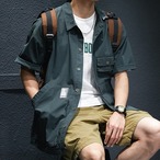 Short-Sleeve Shirt Button-Down Patch Pocket Shirt ◇H0319