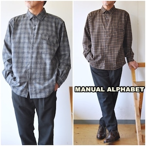 manualalphabet 　マニュアルアルファベット　ウールシャツ　チェックシャツ　長袖シャツ　MA-S-586　TWILL CHECK LOOSE FIT 　レギュラーカラー